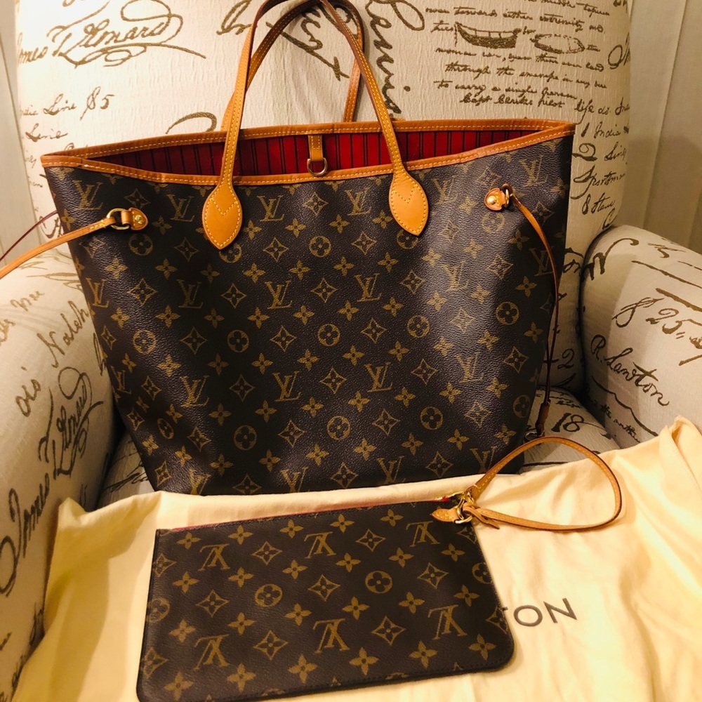 SOLD! Louis Vuitton Neverfull MM Monogram Cerise